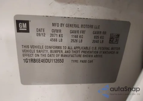 2013 Chevrolet Volt из США, поврежденный, VIN 1G1RB6E46DU112650